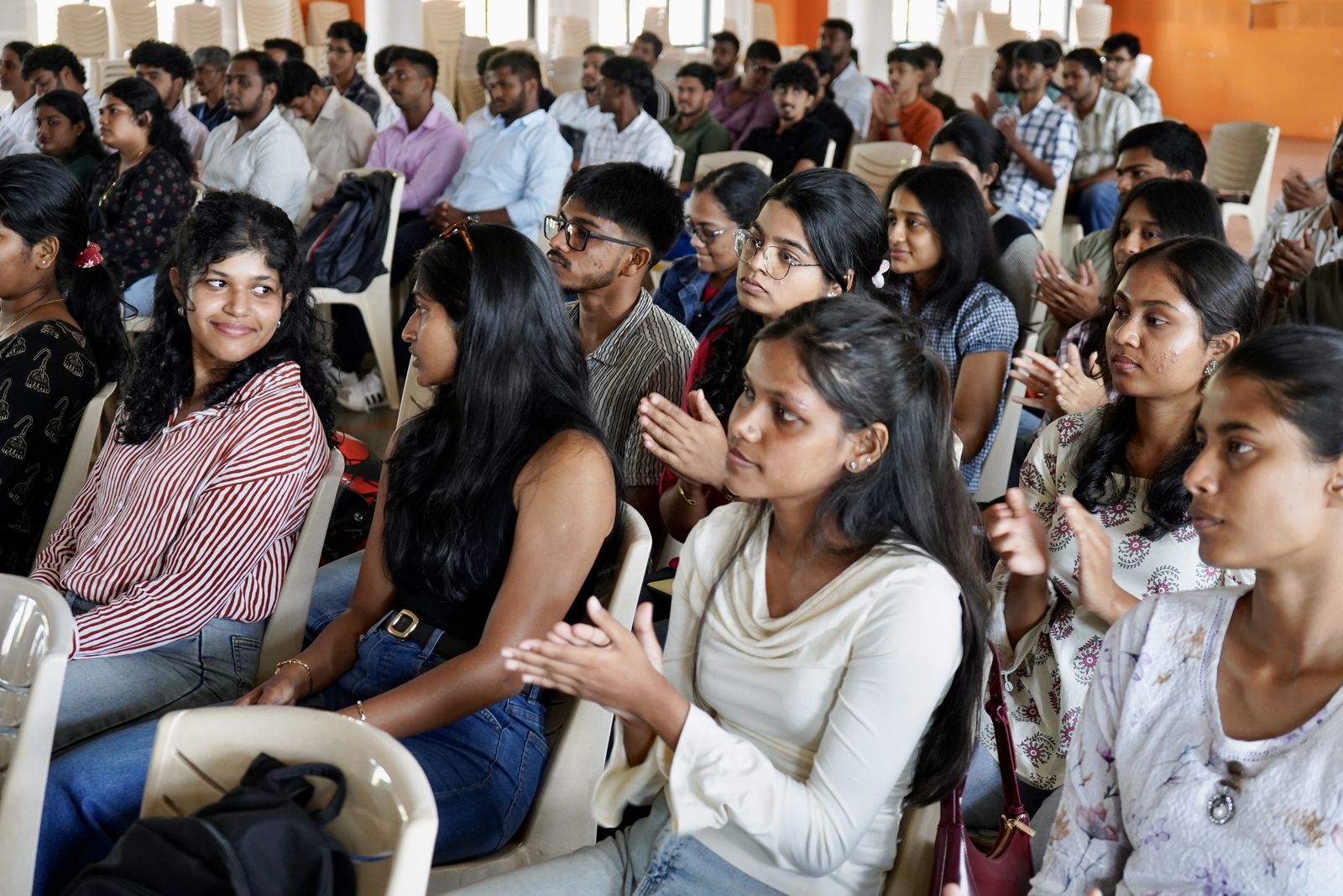 Engineering students attending The Unwritten Curriculum at Soccorro Panchayat Hall, Porvorim